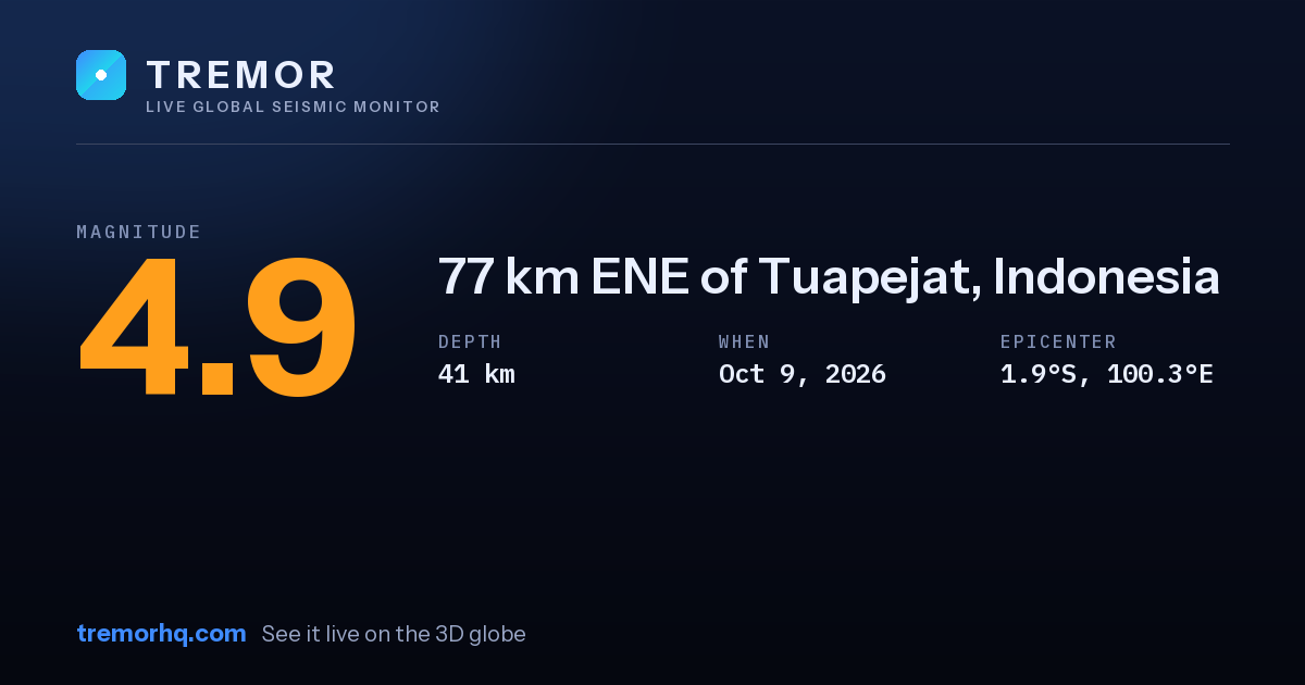 M4.9 earthquake near 77 km ENE of Tuapejat, Indonesia
