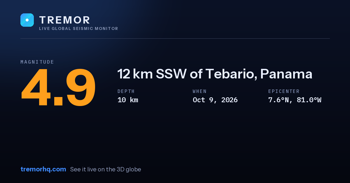 M4.9 earthquake near 12 km SSW of Tebario, Panama