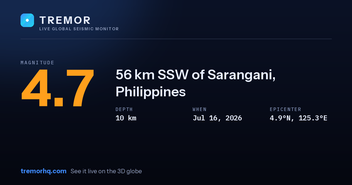 M4.7 earthquake near 56 km SSW of Sarangani, Philippines