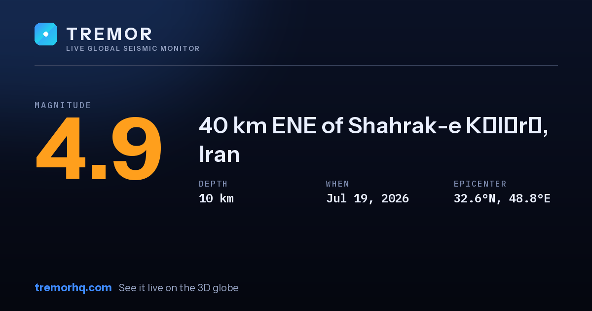 M4.9 earthquake near 40 km ENE of Shahrak-e Kūlūrī, Iran
