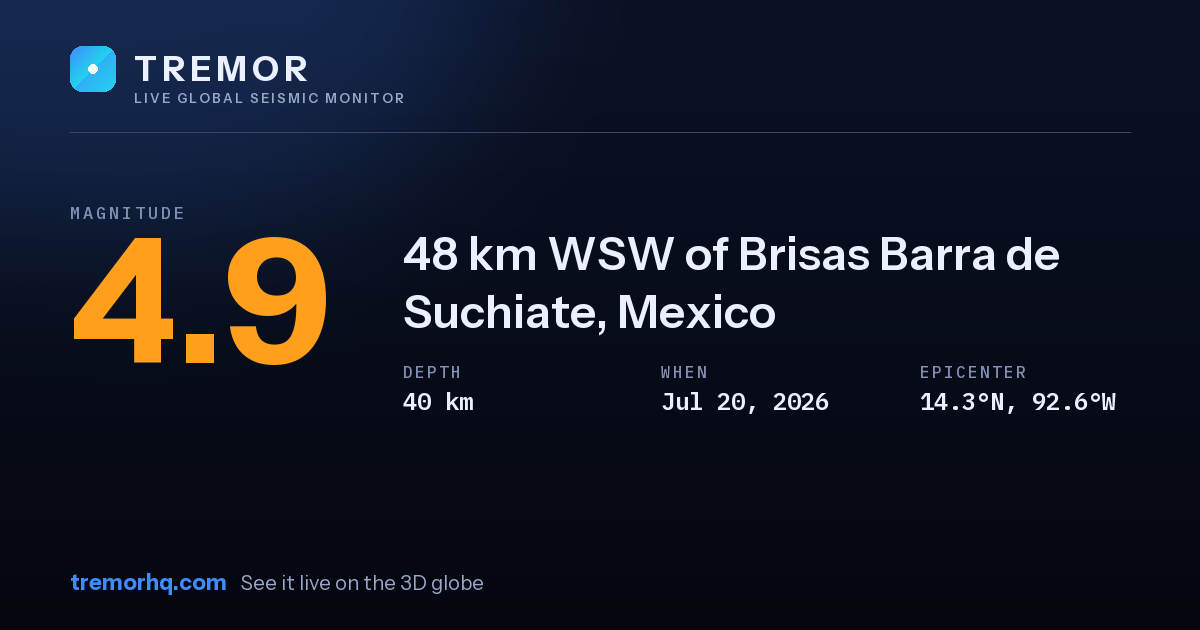 M4.9 earthquake near 48 km WSW of Brisas Barra de Suchiate, Mexico