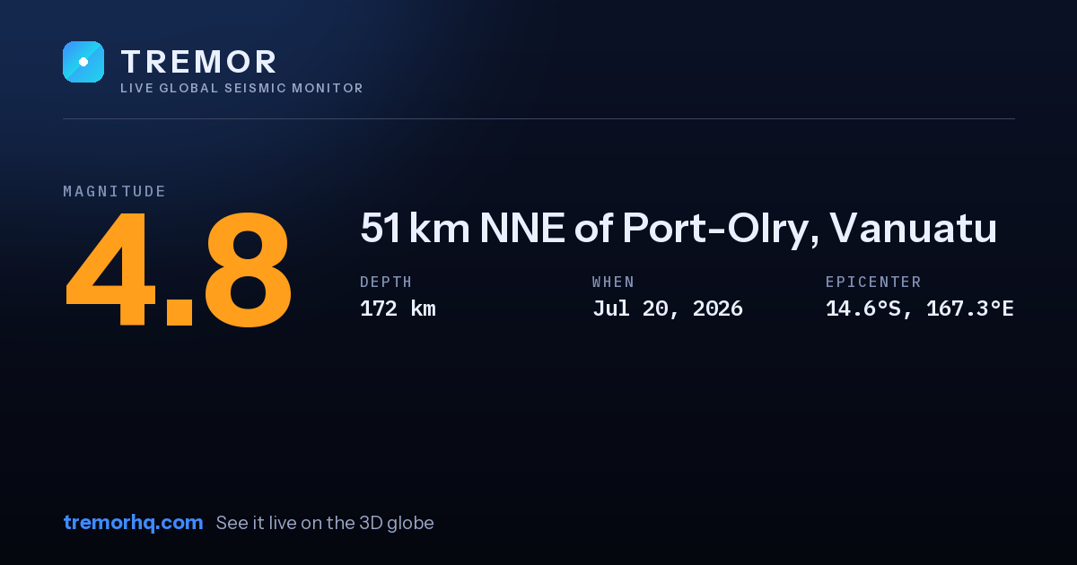 M4.8 earthquake near 51 km NNE of Port-Olry, Vanuatu