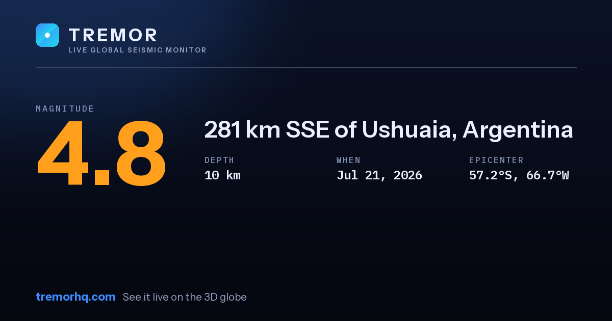 M4.8 earthquake near 281 km SSE of Ushuaia, Argentina