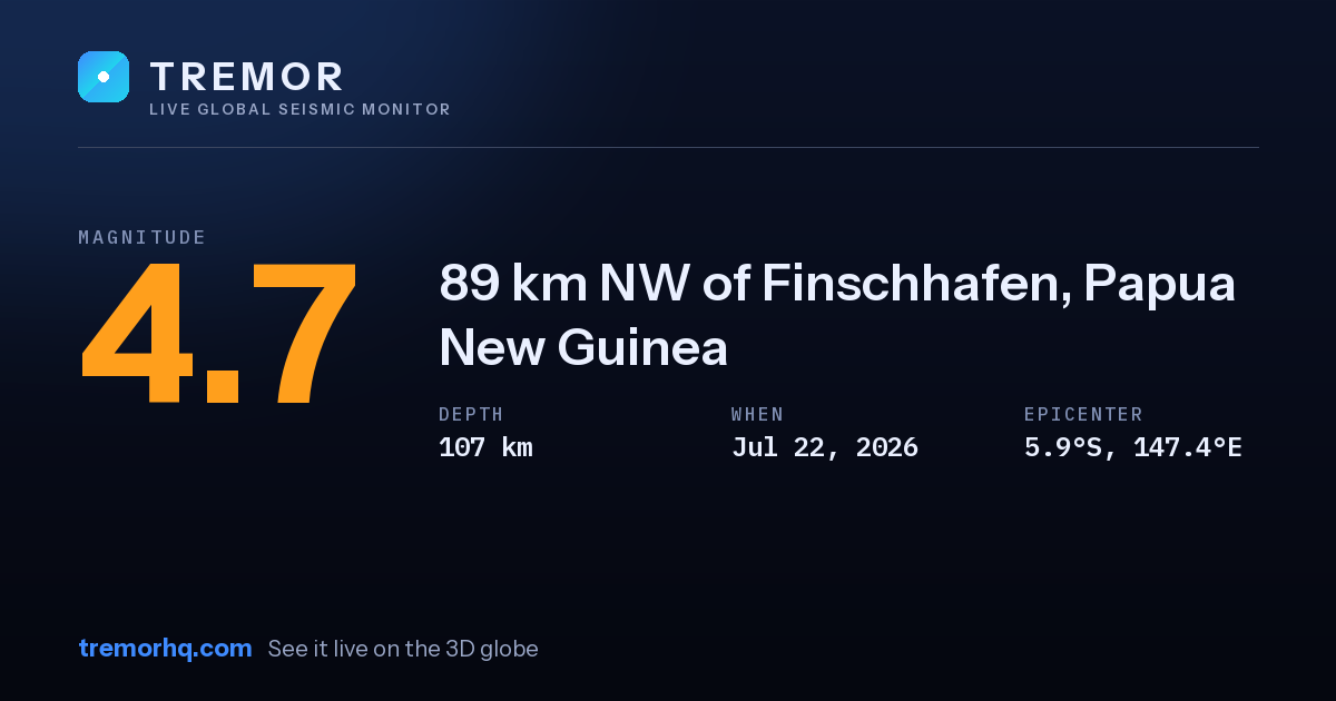 M4.7 earthquake near 89 km NW of Finschhafen, Papua New Guinea