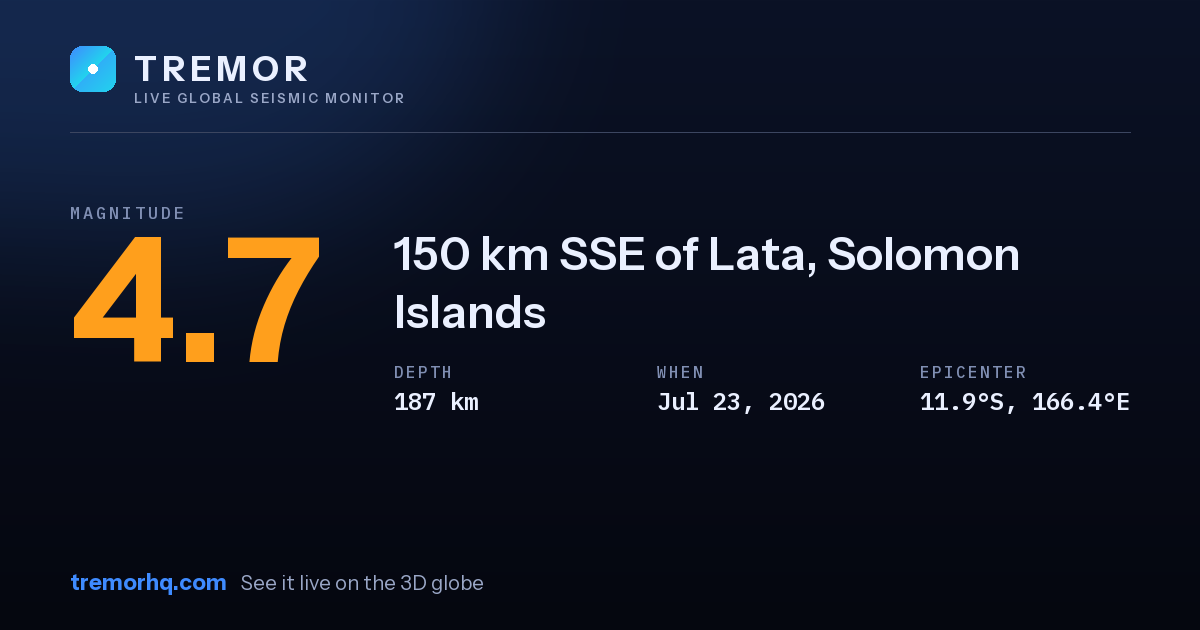 M4.7 earthquake near 150 km SSE of Lata, Solomon Islands