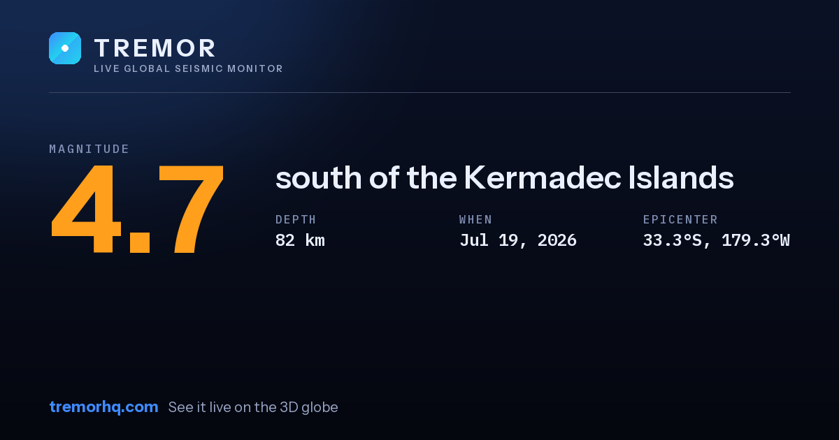 M4.7 earthquake near south of the Kermadec Islands