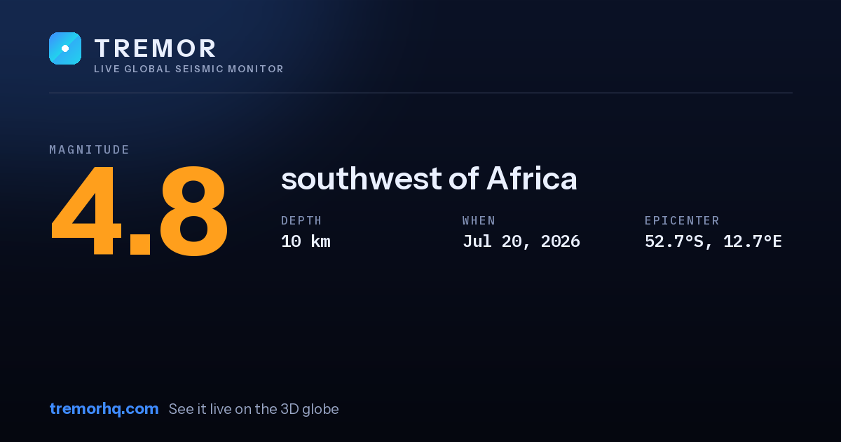 M4.8 earthquake near southwest of Africa