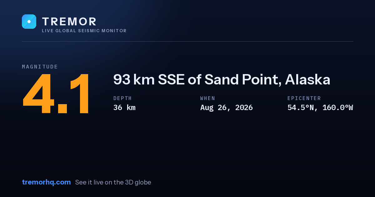 M4.1 earthquake near 93 km SSE of Sand Point, Alaska