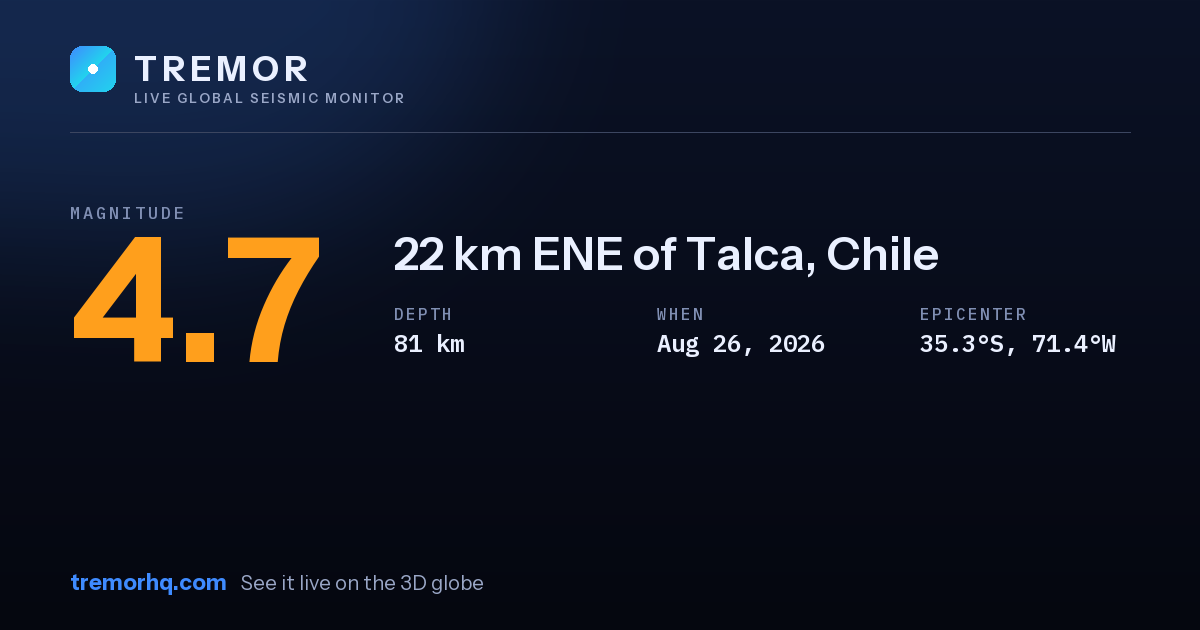 M4.7 earthquake near 22 km ENE of Talca, Chile
