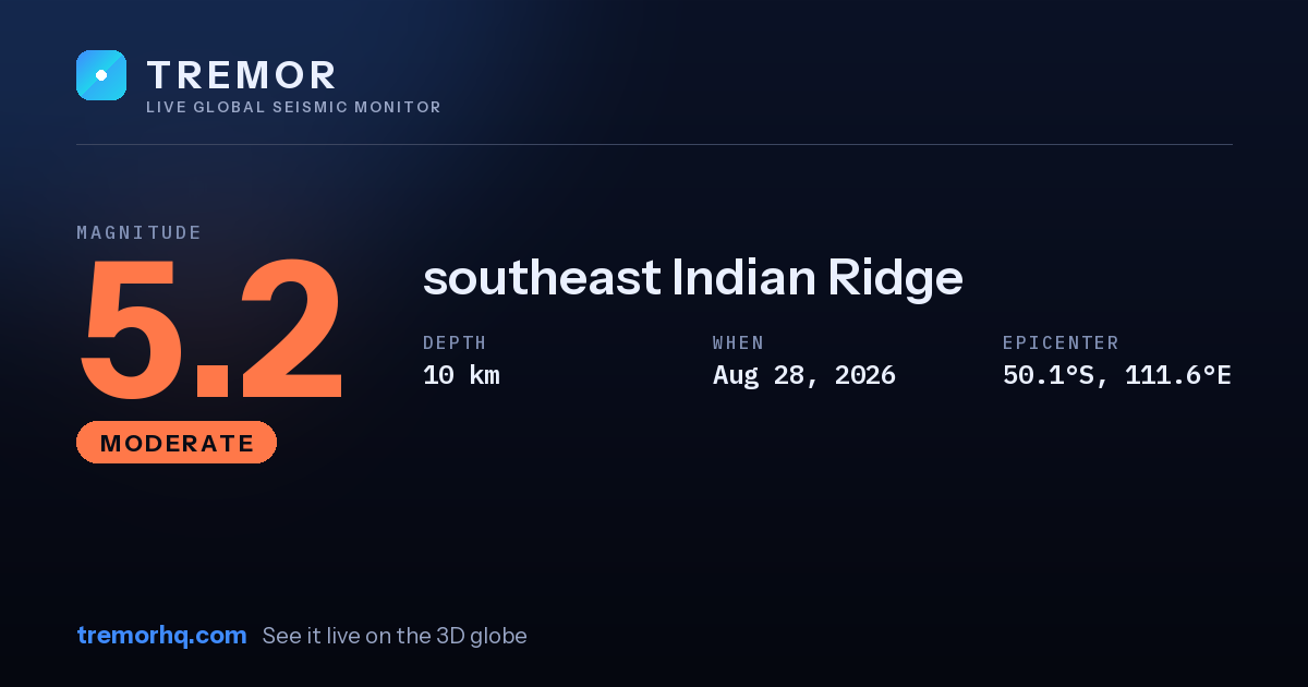M5.2 earthquake near southeast Indian Ridge