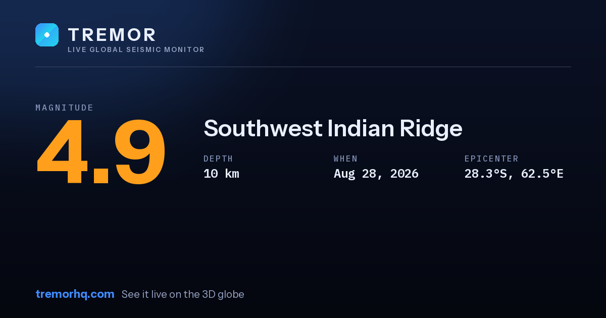 M4.9 earthquake near Southwest Indian Ridge