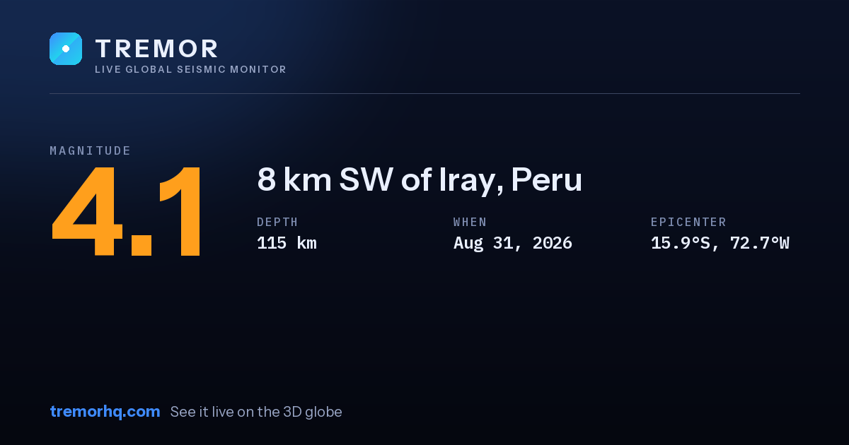 M4.1 earthquake near 8 km SW of Iray, Peru