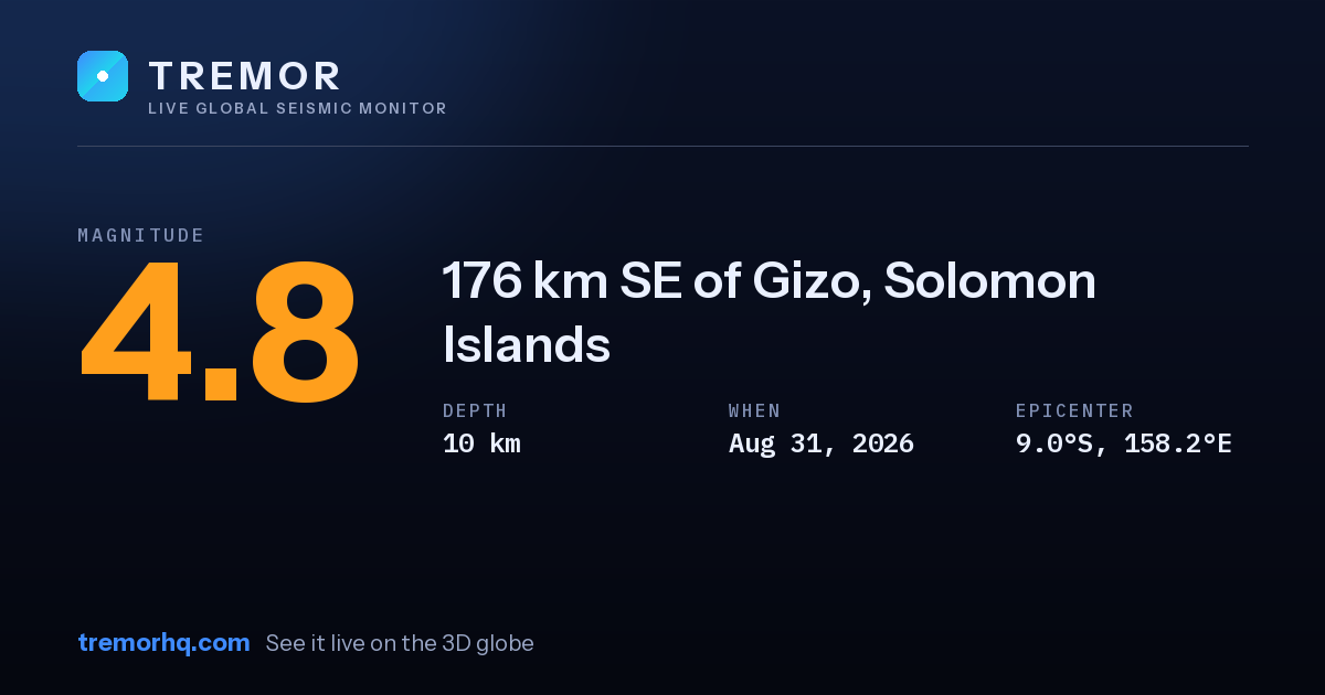 M4.8 earthquake near 176 km SE of Gizo, Solomon Islands