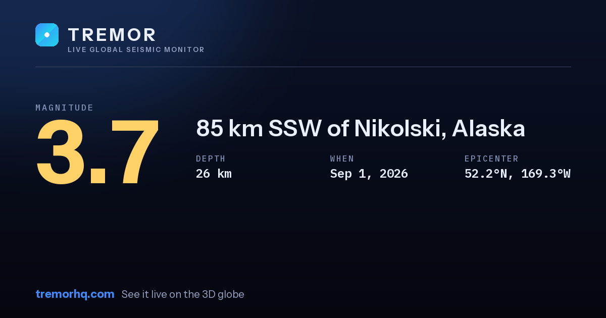 M3.7 earthquake near 85 km SSW of Nikolski, Alaska