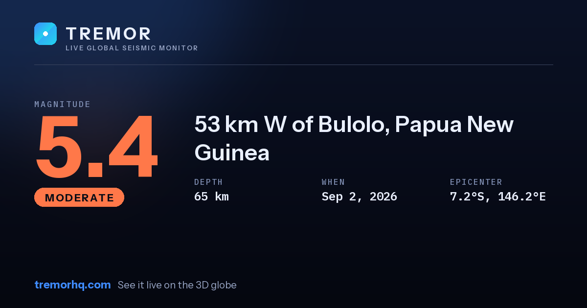 M5.4 earthquake near 53 km W of Bulolo, Papua New Guinea