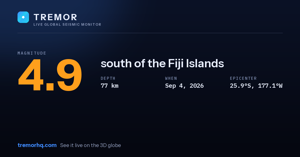 M4.9 earthquake near south of the Fiji Islands
