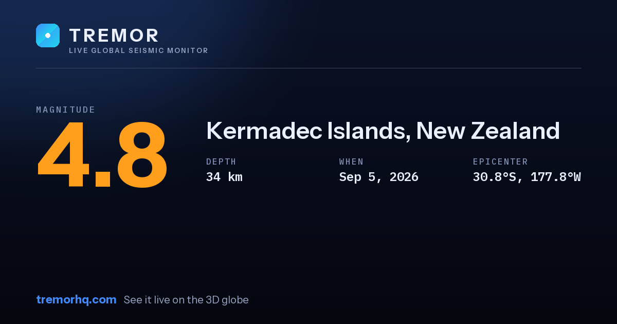 M4.8 earthquake near Kermadec Islands, New Zealand
