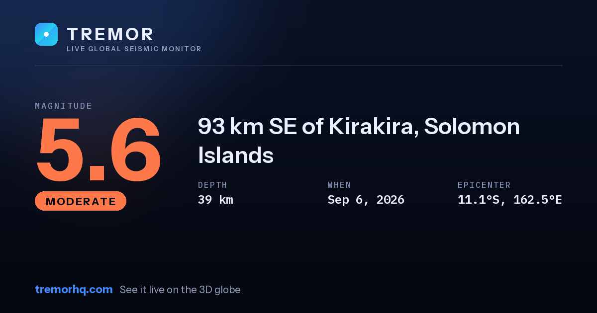 M5.6 earthquake near 93 km SE of Kirakira, Solomon Islands