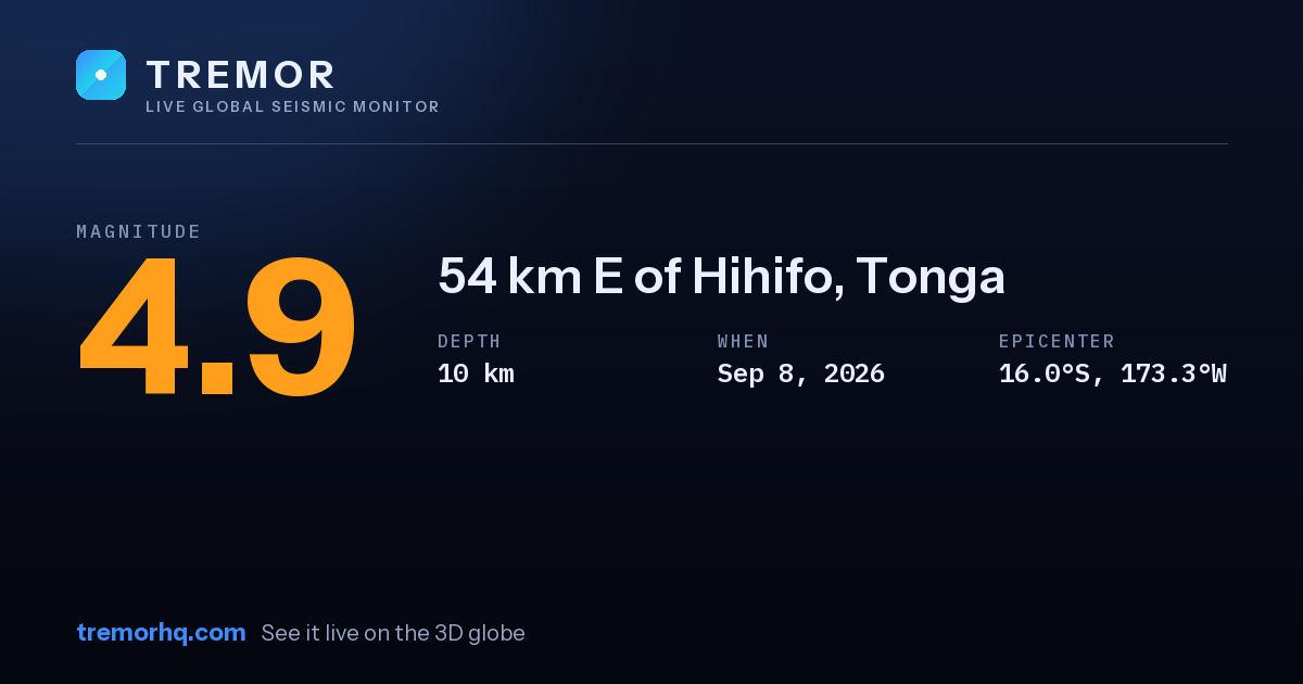 M4.9 earthquake near 54 km E of Hihifo, Tonga