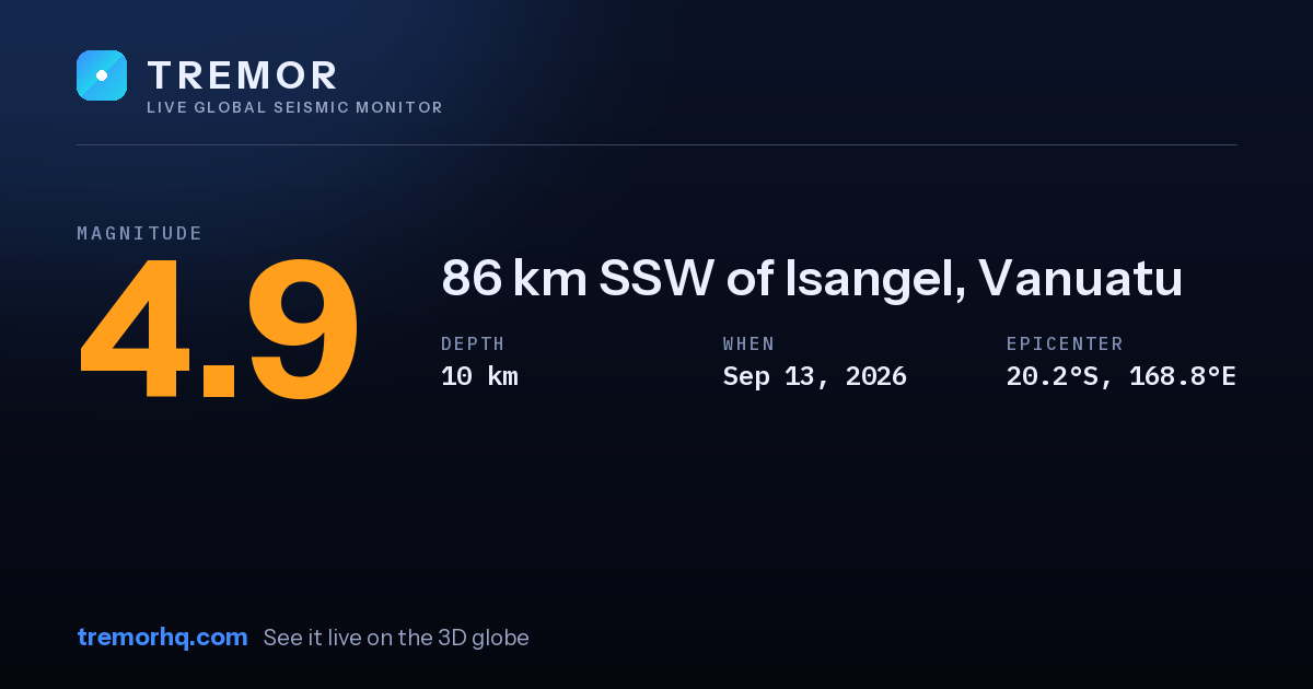 M4.9 earthquake near 86 km SSW of Isangel, Vanuatu