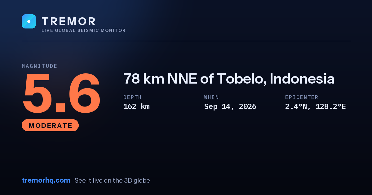 M5.6 earthquake near 78 km NNE of Tobelo, Indonesia