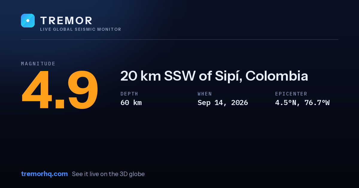 M4.9 earthquake near 20 km SSW of Sipí, Colombia