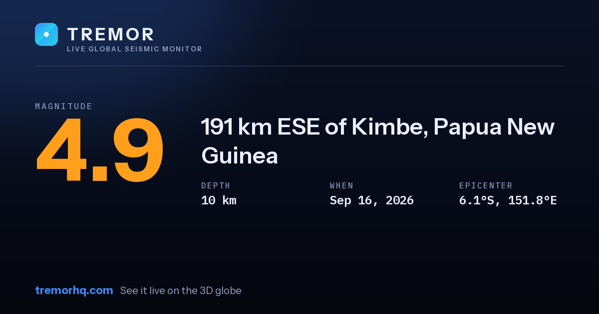M4.9 earthquake near 191 km ESE of Kimbe, Papua New Guinea