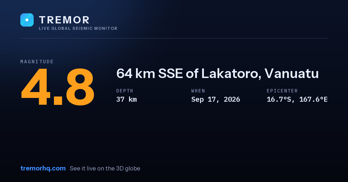 M4.8 earthquake near 64 km SSE of Lakatoro, Vanuatu