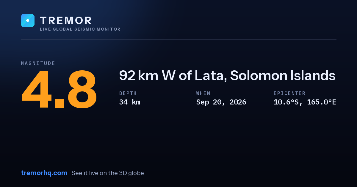 M4.8 earthquake near 92 km W of Lata, Solomon Islands