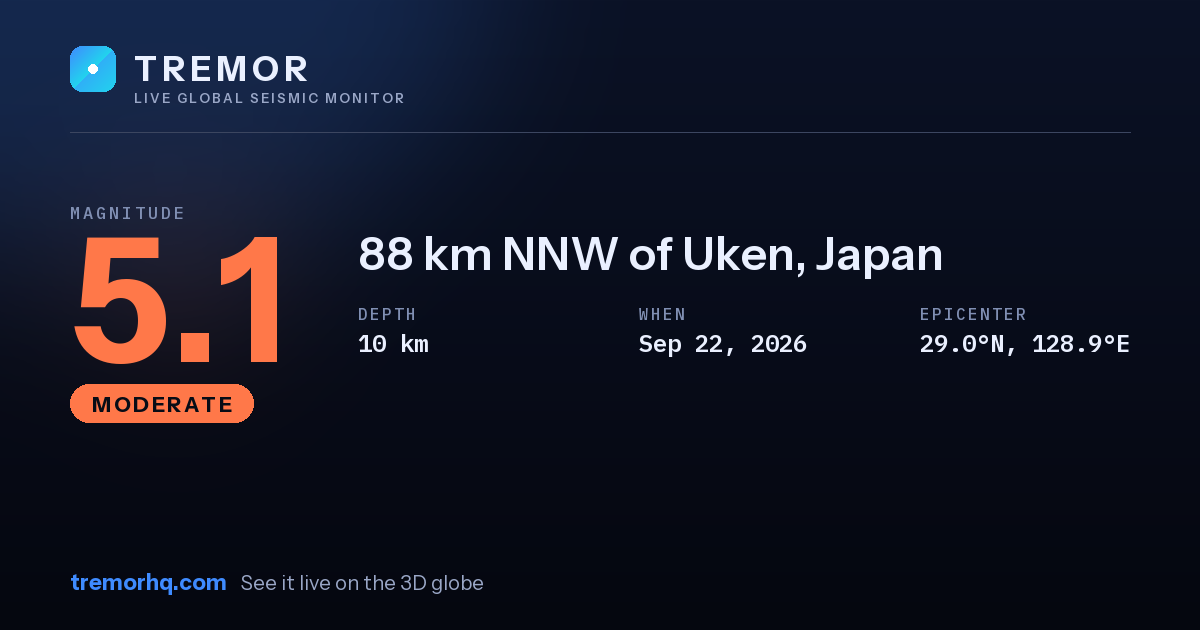 M5.1 earthquake near 88 km NNW of Uken, Japan