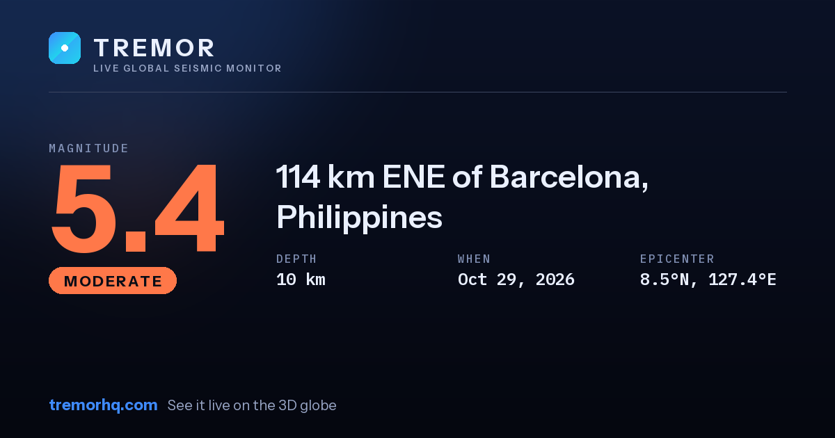 M5.4 earthquake near 114 km ENE of Barcelona, Philippines