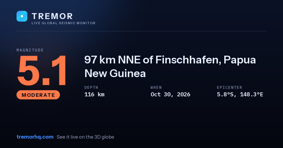 M5.1 earthquake near 97 km NNE of Finschhafen, Papua New Guinea