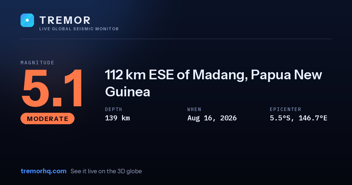 M5.1 earthquake near 112 km ESE of Madang, Papua New Guinea