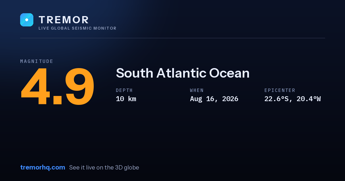 M4.9 earthquake near South Atlantic Ocean