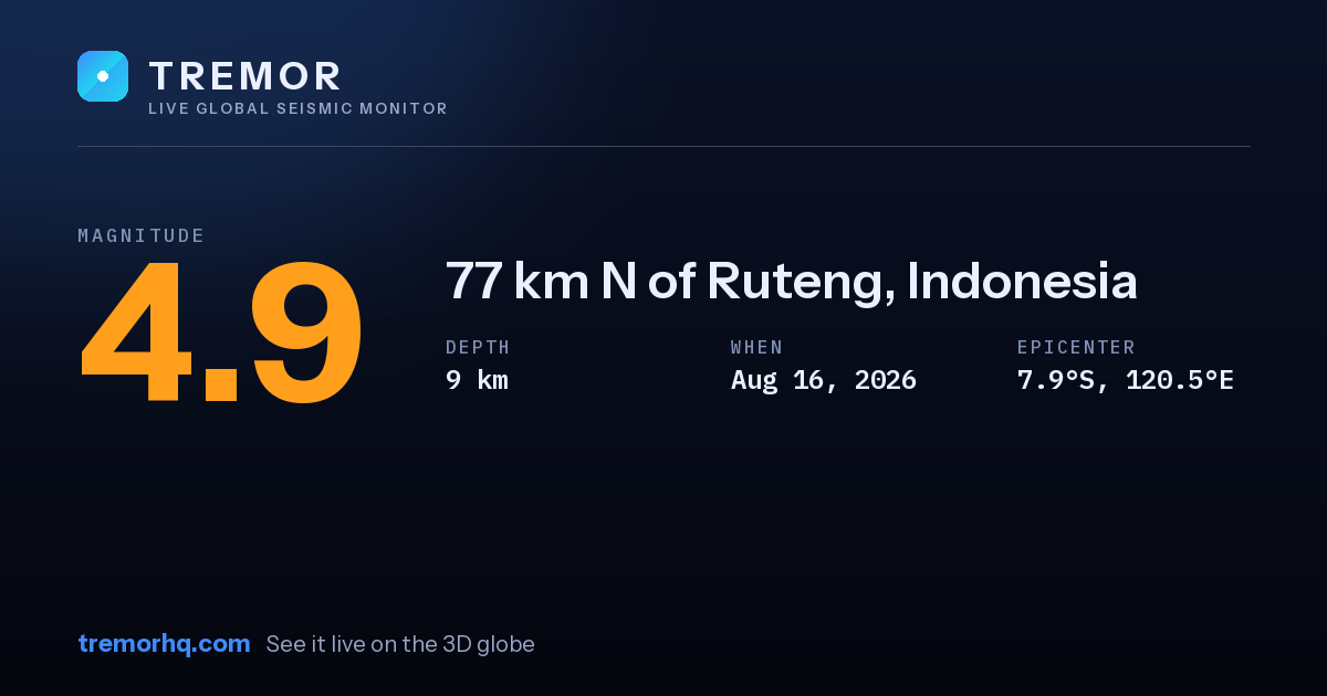 M4.9 earthquake near 77 km N of Ruteng, Indonesia